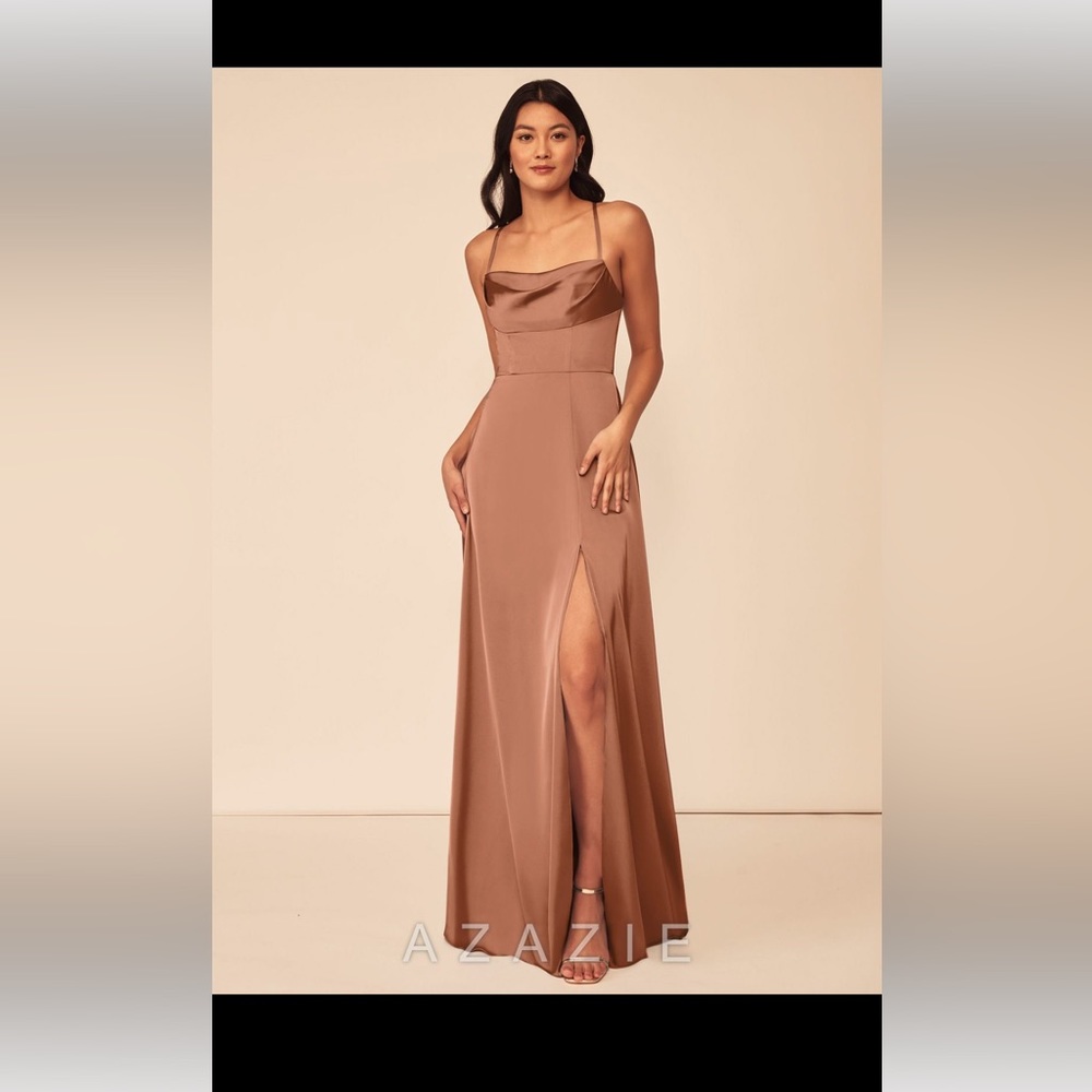 AZAZIE CLOVE STRETCH SATIN DRESS in Bronzer